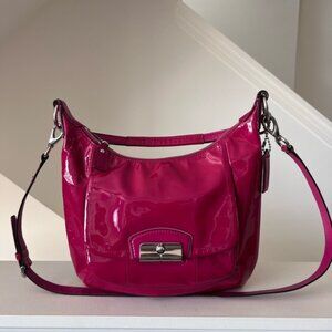 Coach KRISTIN PATENT LEATHER HOBO SILVER/RASPBERRY